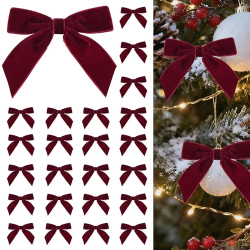 3.5x3.5 Burgundy Velvet Christmas Bows with Gold Twist Ties, 24 Pcs for Tree, Wreaths & Garlands (3.5x3.5, 1in width) – HEAEUNK