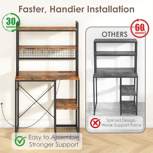 Wooden Mini Fridge Stand with Microwave Shelf and Built-in Power Outlet