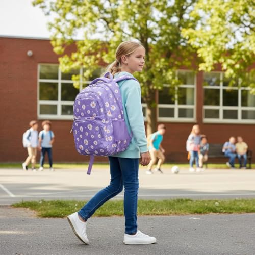 Girls Daisy Print Backpack 3-Piece Set with Insulated Lunch Box & Pencil Case