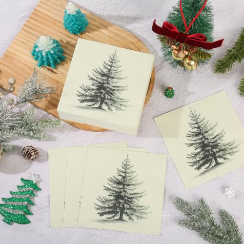 Elyxio 100 Ct Vintage Christmas Tree Napkins 6.5in Disposable, Tree Variation