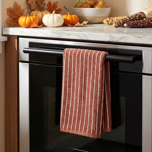 2-Piece Terracotta Striped Cotton Hand Towels - 13" x 29" Fall Decor