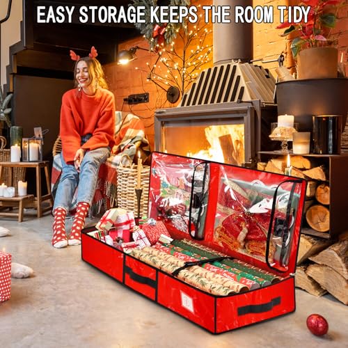 Underbed Wrapping Paper Storage Container 43 Inch Red Holiday Gift Wrap Organizer