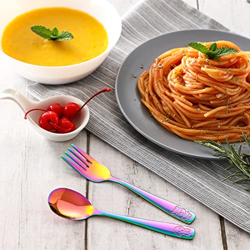 10-Piece Stainless Steel Rainbow Toddler Utensils Set with Forks and Spoons