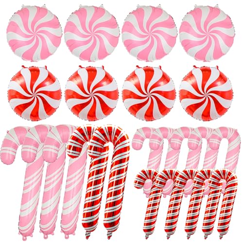 Wclliuchi 23Pcs Pink Candy Cane Christmas Balloons Set - Foil Party Decor
