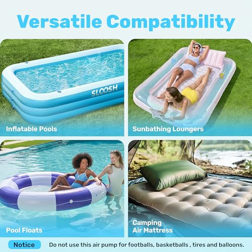 Portable Electric Air Pump for Inflatables with 3 Nozzles & AC/DC Adapters