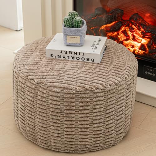 Round Foam Filled Pouf Ottoman, 20x14 Inch Fluffy Footrest Stool
