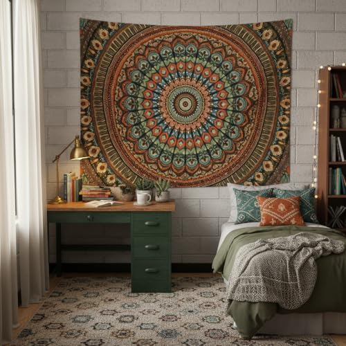 Boho Mandala Tapestry Wall Hanging - Floral Bohemian Decor for Bedroom & Dorm