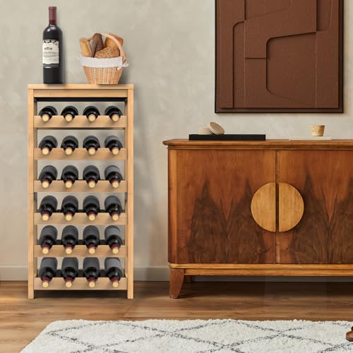 24-Bottle Bamboo Wine Rack, 6-Tier Freestanding Floor Wine Storage Shelf