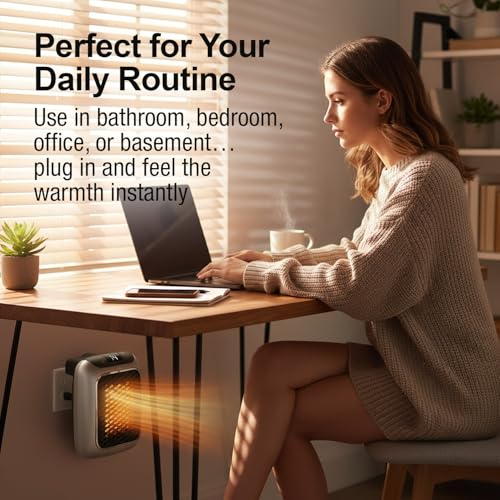 Portable Plug-In Ceramic Space Heater with Adjustable Thermostat and Timer