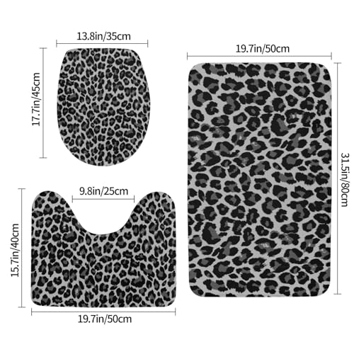 3-Piece Leopard Print Bathroom Rug Set, Non-Slip Soft Memory Foam Bath Mat