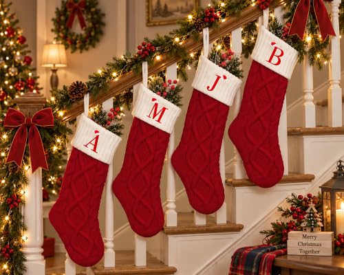 Edoneery 18 Inch Knit Christmas Stocking with Initial Letter, Red & White - Fireplace Decor