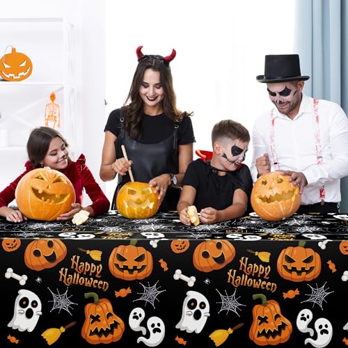OHOME Halloween Tablecloth 52x87 in - Disposable Plastic Table Cover (2 Pack) Halloween Decorations