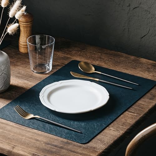 Reversible Faux Leather Placemats Set of 6, Wipeable Heat Resistant Mats