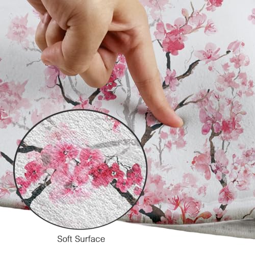 Pink Cherry Blossom 4-Piece Shower Curtain Set with Memory Foam Rugs