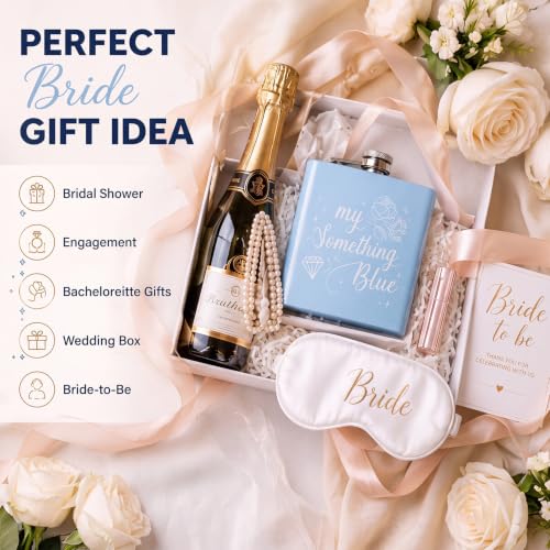 Blue Stainless Steel Bachelorette Gift Flask for Bride – 6 oz Wedding Accessories