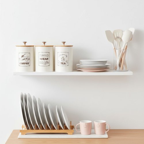 Youeon Metal Canisters Sets for the Kitchen, 25 Oz Coffee Sugar Tea Container Set, Farmhouse Style, Food Storage Containers with Lids for Countertop, Cabinet, Coffee Bar Decor, Beige