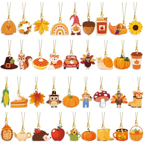 36Pcs Fall Tree Ornaments, Double-Sided Acrylic Autumn Hanging Decorations