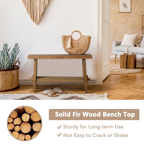 31.5-inch Farmhouse Entryway Bench, Rustic Solid Wood Narrow Hallway Seat