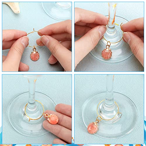 SANNIX Beach Wine Glass Charms Set – 24 Summer Beach Pattern Markers for Stem Glasses