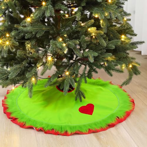 Soulchen 36 Inch Lime Green Christmas Tree Skirt Felt Tree Collar with Plush Trim