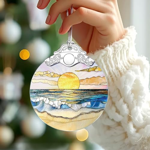 Stylea Beach Sunset Stained Glass Christmas Ornament - DUJITODOH, 3x3.5 inch