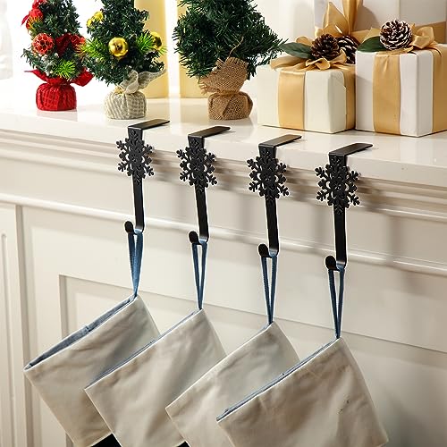 12 Pcs Snowflake Christmas Stocking Holders - Lounsweer Mantle Hooks, 5.5 in