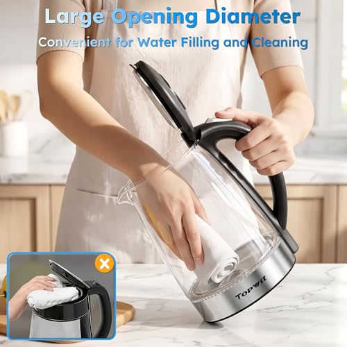 TOPWIT 2.1 Quarts Glass Electric Kettle - 2L BPA-Free Hot Water Boiler, Black