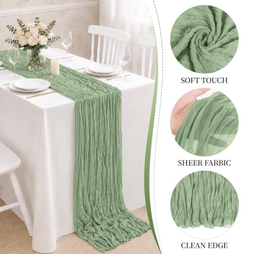 10 Pack Sage Green Cheesecloth Table Runner 17x108in 9ft | Boho Wedding Backdrop & Party Décor