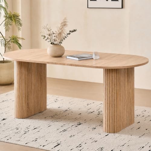 70.8-Inch Oval Dining Table, Modern Farmhouse Wood Grain Kitchen Table