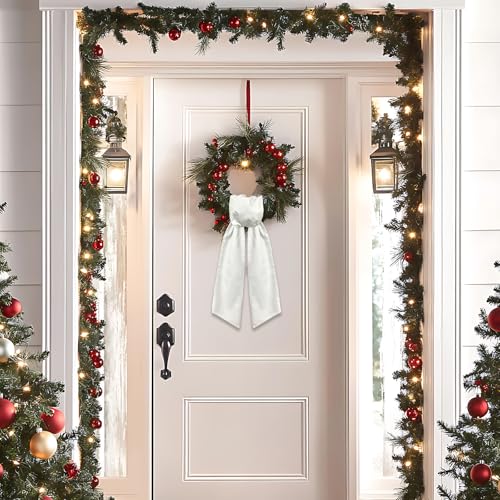 Vickasi 1pc Christmas Wreath Sash for Front Door - White Burlap Ribbon Xmas Decor