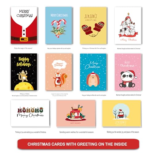 100 Unique Christmas Greeting Cards Set with Envelopes & Stickers - 5x7 Inches
