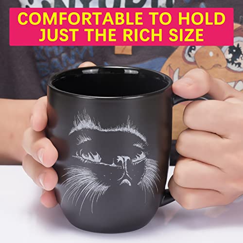 Black Cat Coffee Mug - 14 oz Hand-Drawn Ceramic Gift for Cat Lovers