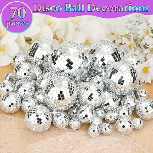 70 Pcs Disco Balls Set - 5 Sizes Hanging Mirror Ornaments for Parties, Weddings, Christmas & Holiday Decor