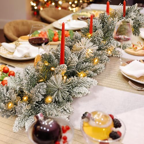 Snow Flocked 9ft Battery-Operated Pre-Lit Christmas Garland with Warm LEDs