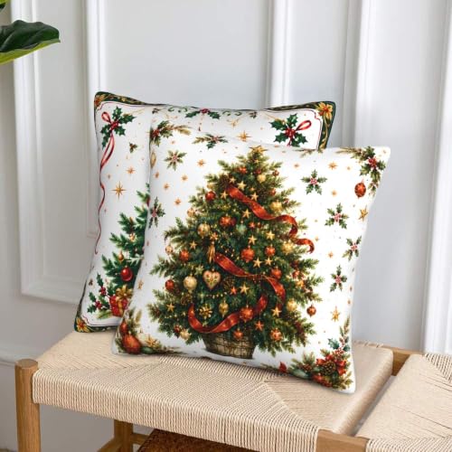 Christmas Trees Throw Pillow Covers 18x18 Inch Set of 2 - Holiday Decor