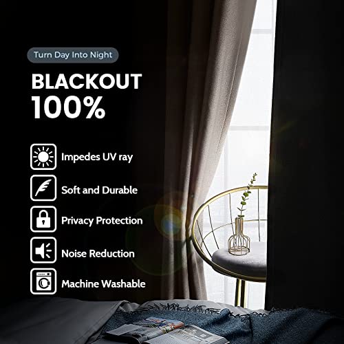 100% Blackout Curtains 84 Inch - Thermal Insulated Grommet Drapes, Cream (Set of 2)