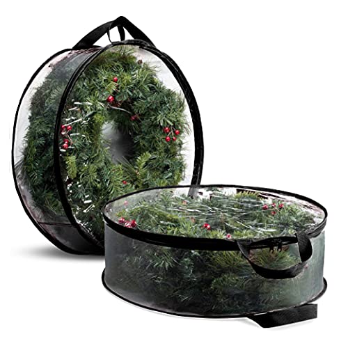 2 Pack 24 Inch Christmas Wreath Storage Bag Waterproof Container