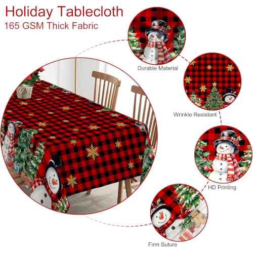 Unibyby Christmas Tablecloth 60x84 in with Snowman Snowflake Trees - Rectangular 84x60 Snowy Red