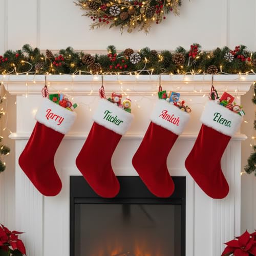 Personalized Custom Name Christmas Stocking - 20 Inch Red Velvet Plush