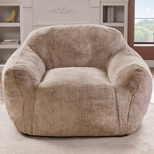 Oversized Faux Fur Bean Bag Chair with Arms - Memory Foam Floor Sofa