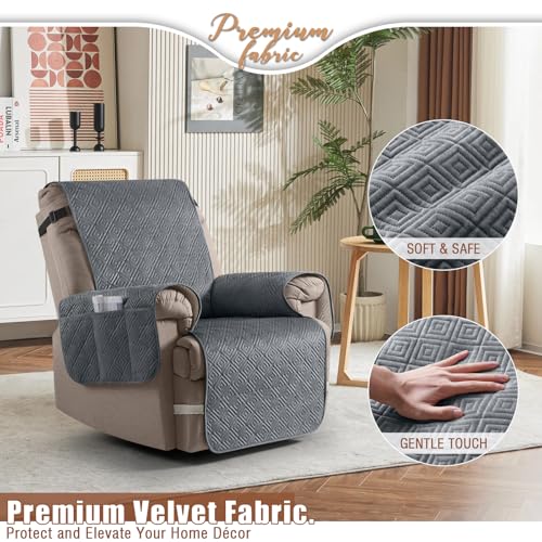 Waterproof Recliner Covers - Washable Stretch Slipcovers, Gray - 23"