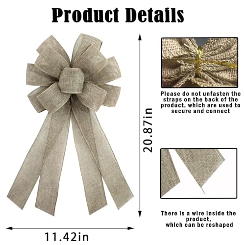 Christmas Linen Burlap Wreath Bow 20x11 in | Chmacura Linen Holiday Front Door Decor
