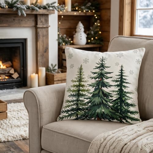 Smozenith 18x18 Inch Christmas Tree Forest Green Pillow Covers Set of 2 - Holiday Decor