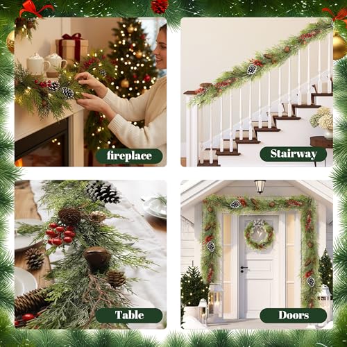 INTERHOMART 6FT Christmas Cedar Garland with Lights - Artificial Holiday Decor