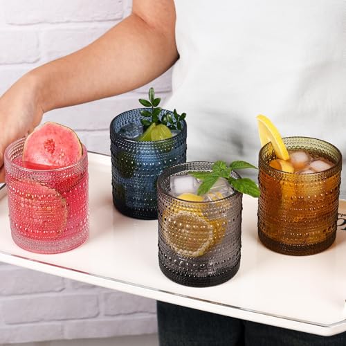 JPPSUJJ Clear 10 oz Vintage Beaded Cocktail Glasses Set of 6 - Textured Bubble Drinking Glassware