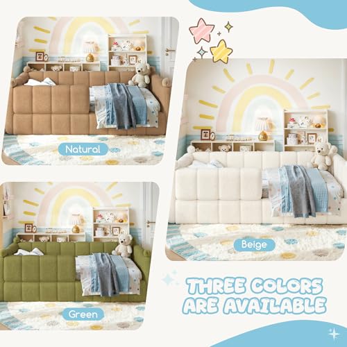 Twin Size Montessori Floor Bed with Teddy Fleece Padded Safety Rails
