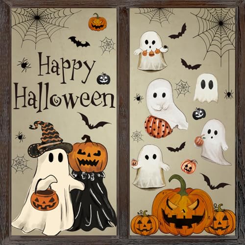 Halloween Window Clings - 6 Vintage Ghost & Pumpkin Decals
