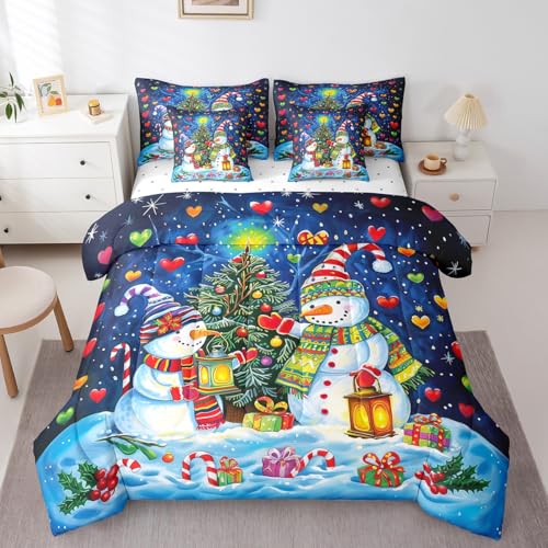 Castle Fairy Blue Snowman Bedding Set for Twin Size Kids Room Christmas Decor