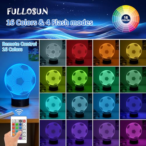 3D Soccer Night Light for Kids, Color-Changing LED Lamp with Remote