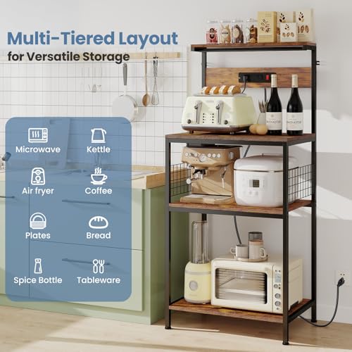 23.6-Inch Microwave Stand with Power Outlet and Adjustable Shelves